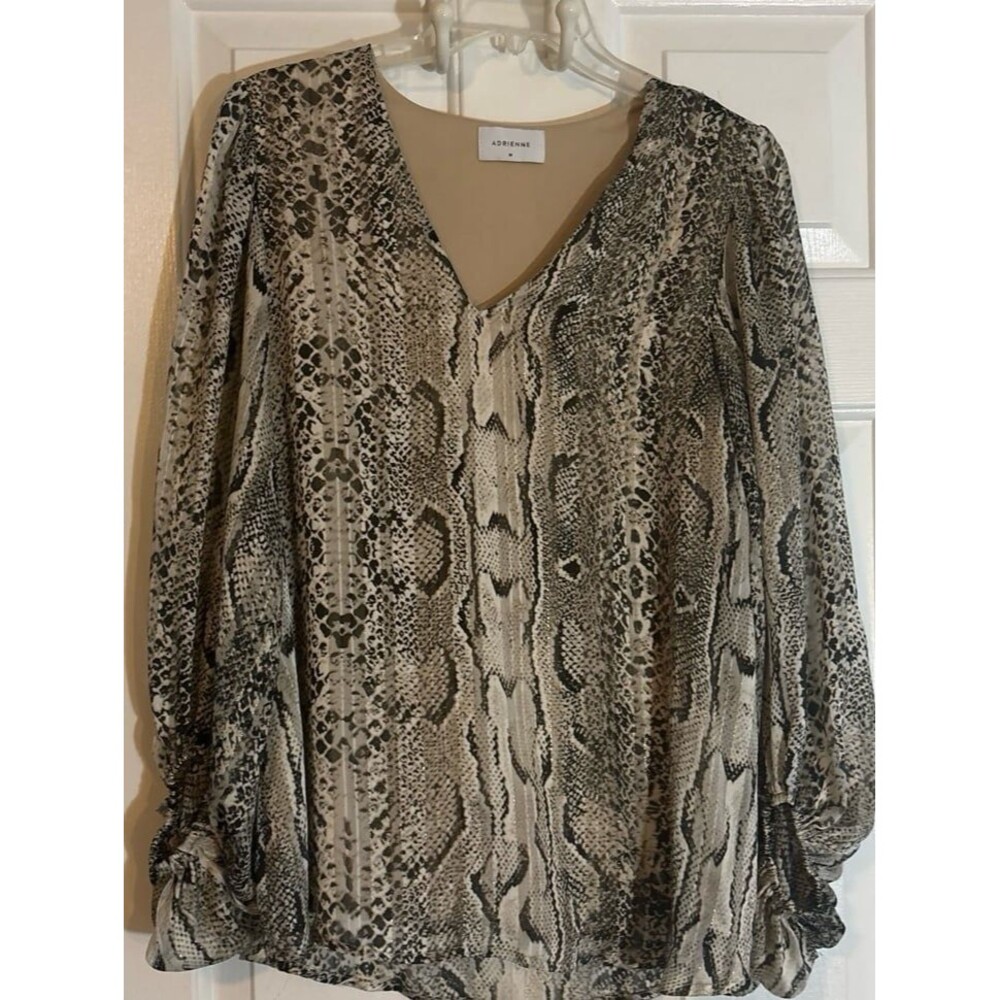 Adrienne Blouse snake print with shimmers of gold throughout the print medium